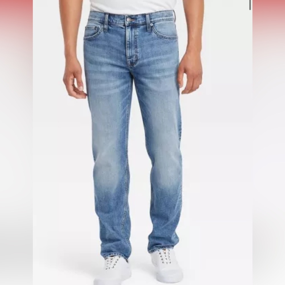 Men's Slim Straight Fit Total Flex Jeans - Goodfellow & Co- Light Wash